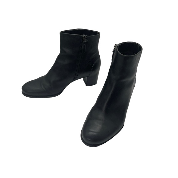 Ecco Shoes - ECCO Buttery Soft Black Leather Mod Block Zip Heeled Soft Leather Ankle Boots